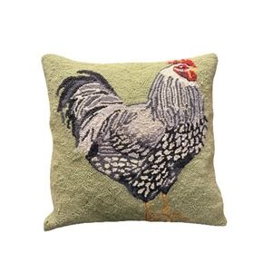 Michaelian Home‎ Maran Chicken Wool Needlepoint Pillow Velvet 18" Cottagecore